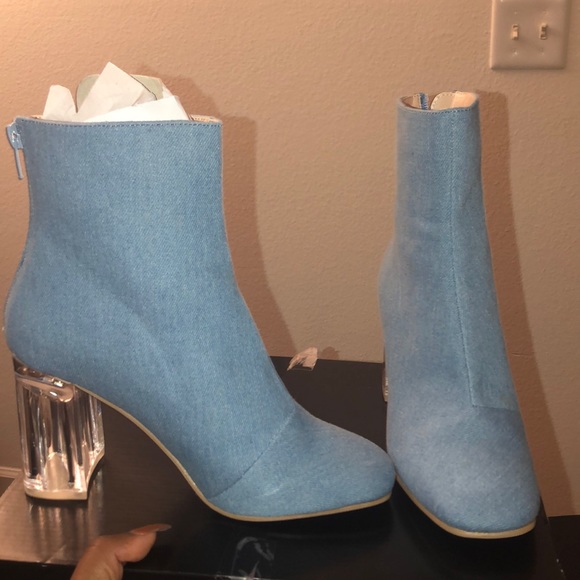 Shoes | Denim Boots Clear Heel 